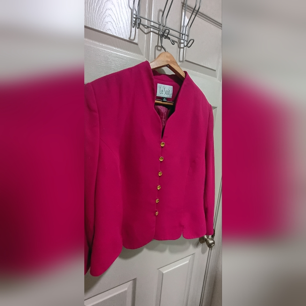 Vintage Plus Size Le Suit Fuschia Collarless Button Front Blazer Size 18 - Picture 2 of 10